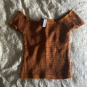 American Rag scrunch of the shoulder top; Rustic brown size M